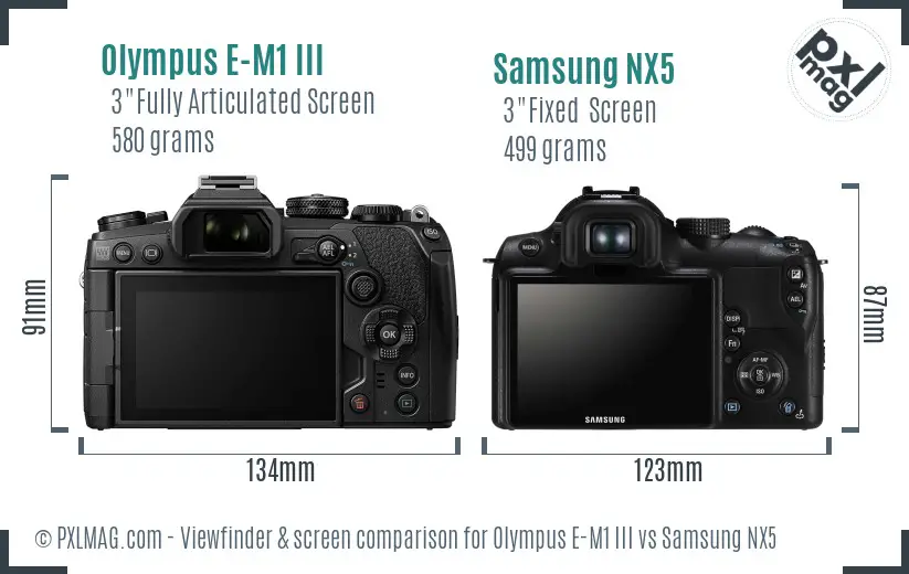 Olympus E-M1 III vs Samsung NX5 Screen and Viewfinder comparison