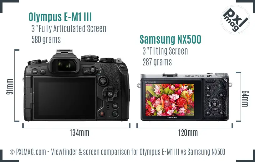 Olympus E-M1 III vs Samsung NX500 Screen and Viewfinder comparison