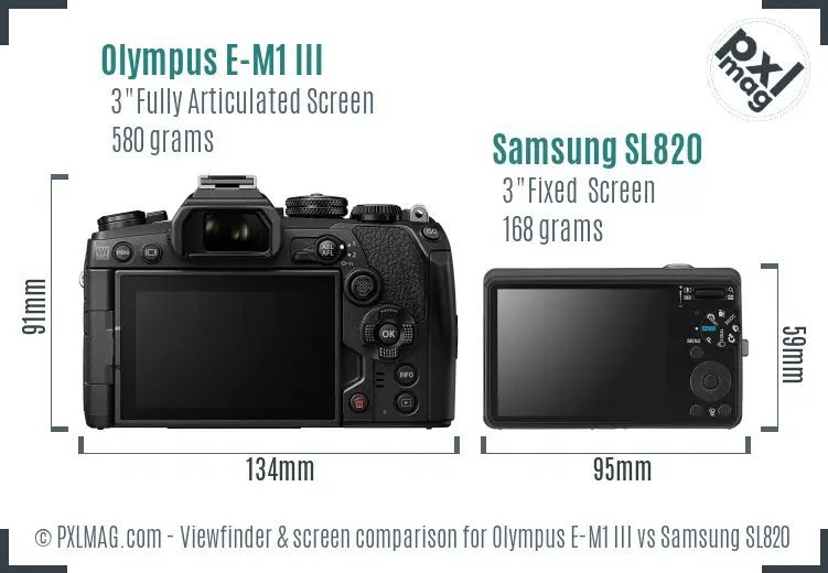 Olympus E-M1 III vs Samsung SL820 Screen and Viewfinder comparison