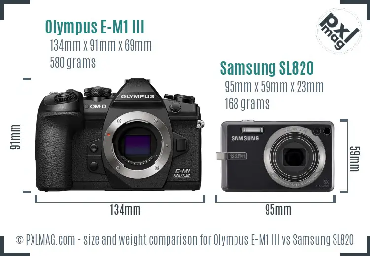 Olympus E-M1 III vs Samsung SL820 size comparison