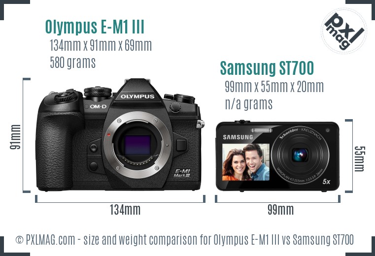 Olympus E-M1 III vs Samsung ST700 size comparison