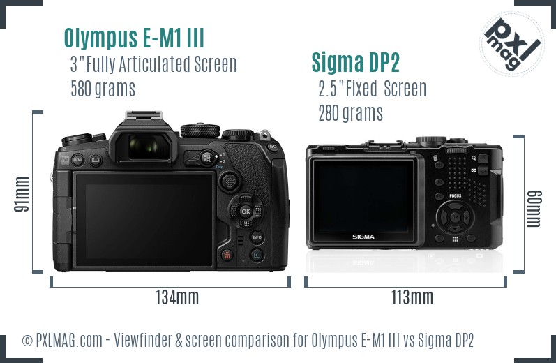 Olympus E-M1 III vs Sigma DP2 Screen and Viewfinder comparison