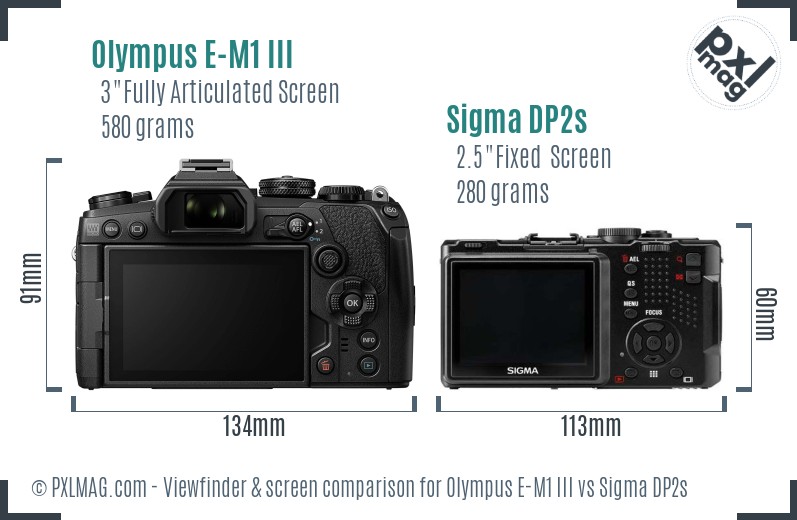 Olympus E-M1 III vs Sigma DP2s Screen and Viewfinder comparison