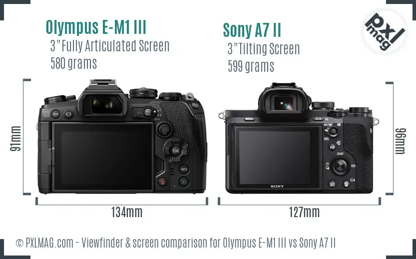 Olympus E-M1 III vs Sony A7 II Screen and Viewfinder comparison