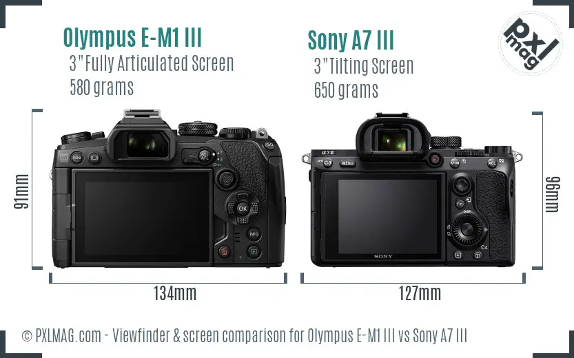 Olympus E-M1 III vs Sony A7 III Screen and Viewfinder comparison
