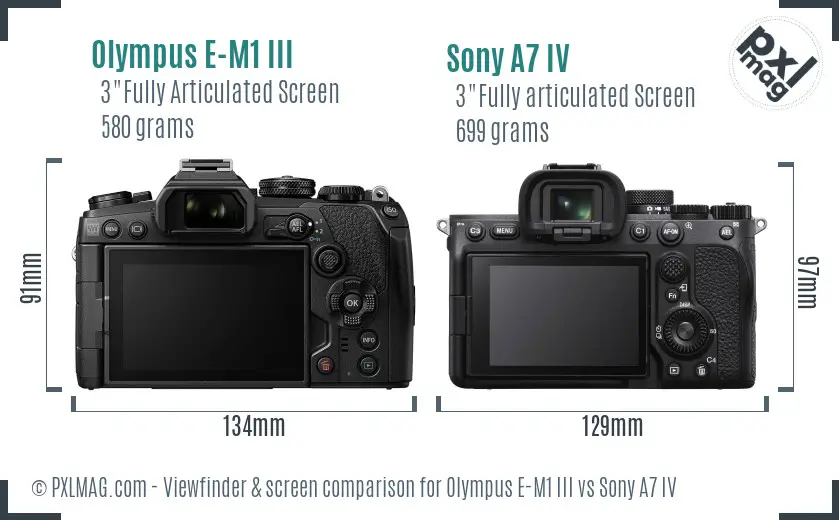 Olympus E-M1 III vs Sony A7 IV Screen and Viewfinder comparison