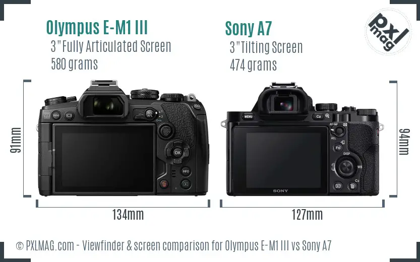 Olympus E-M1 III vs Sony A7 Screen and Viewfinder comparison