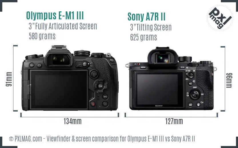 Olympus E-M1 III vs Sony A7R II Screen and Viewfinder comparison