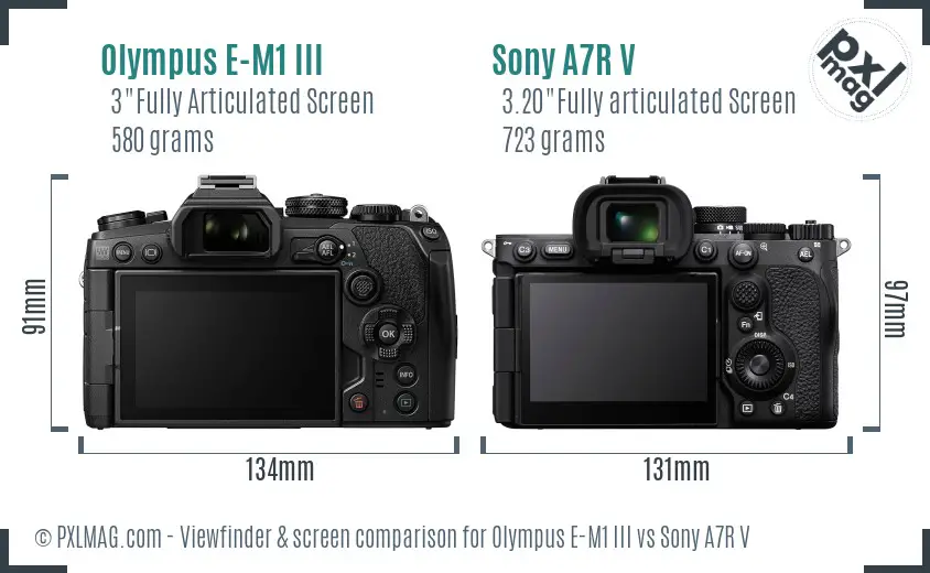Olympus E-M1 III vs Sony A7R V Screen and Viewfinder comparison