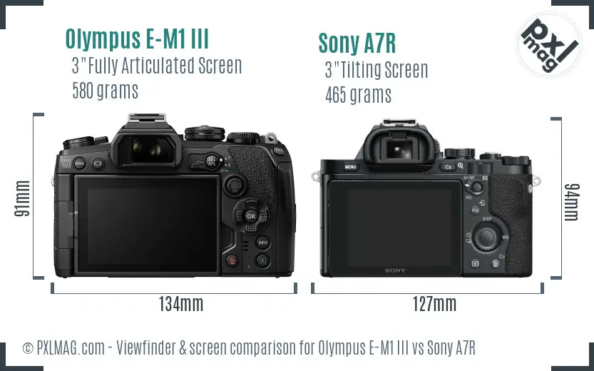 Olympus E-M1 III vs Sony A7R Screen and Viewfinder comparison
