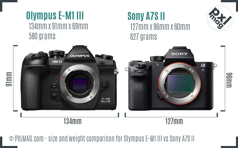 Olympus E-M1 III vs Sony A7S II size comparison