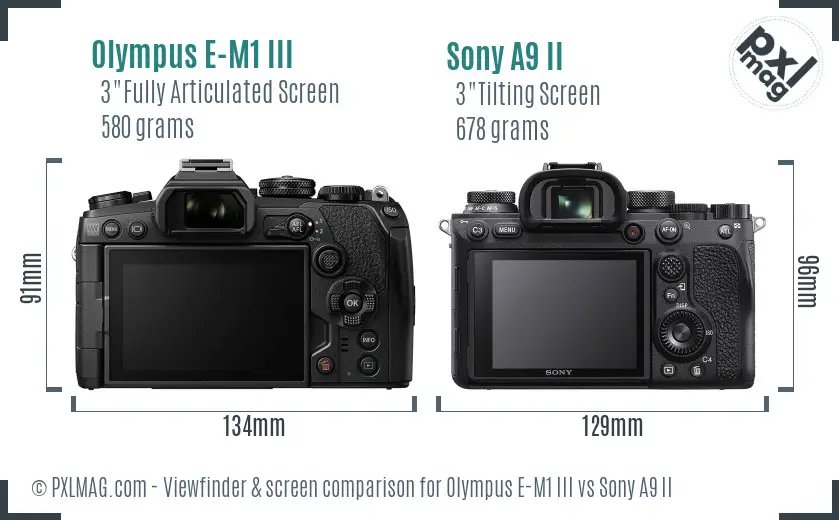 Olympus E-M1 III vs Sony A9 II Screen and Viewfinder comparison