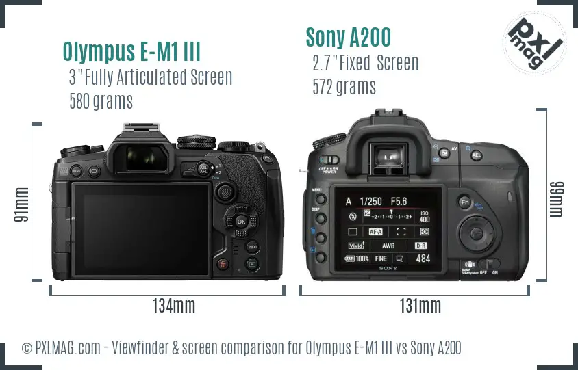 Olympus E-M1 III vs Sony A200 Screen and Viewfinder comparison