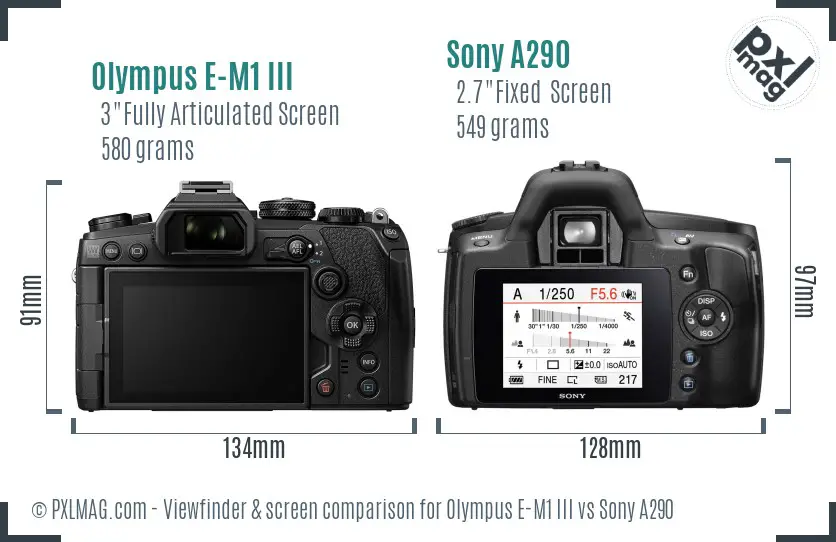 Olympus E-M1 III vs Sony A290 Screen and Viewfinder comparison