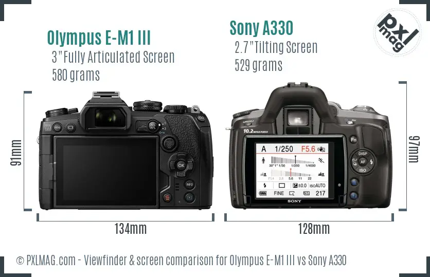 Olympus E-M1 III vs Sony A330 Screen and Viewfinder comparison