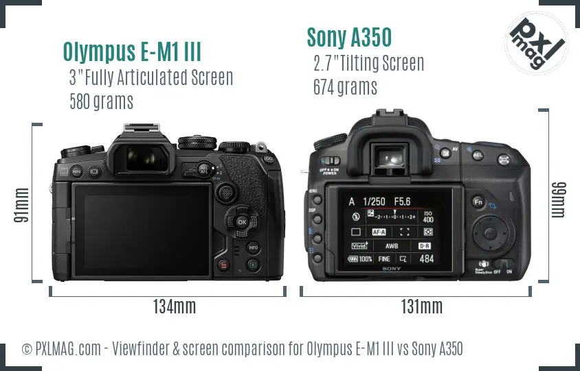Olympus E-M1 III vs Sony A350 Screen and Viewfinder comparison