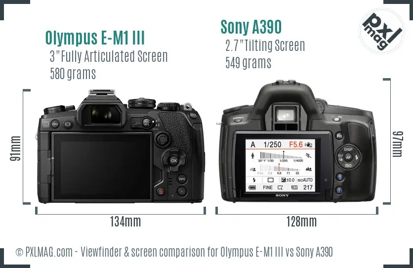 Olympus E-M1 III vs Sony A390 Screen and Viewfinder comparison