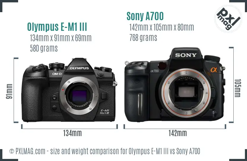 Olympus E-M1 III vs Sony A700 size comparison