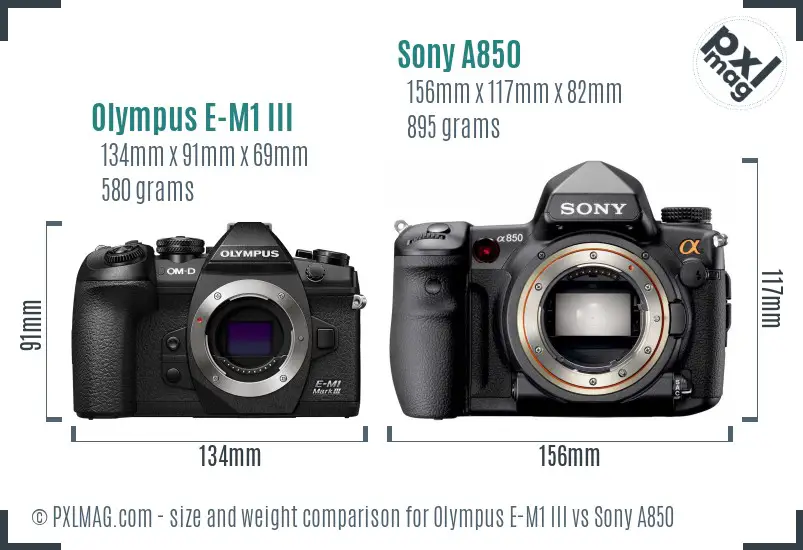 Olympus E-M1 III vs Sony A850 size comparison