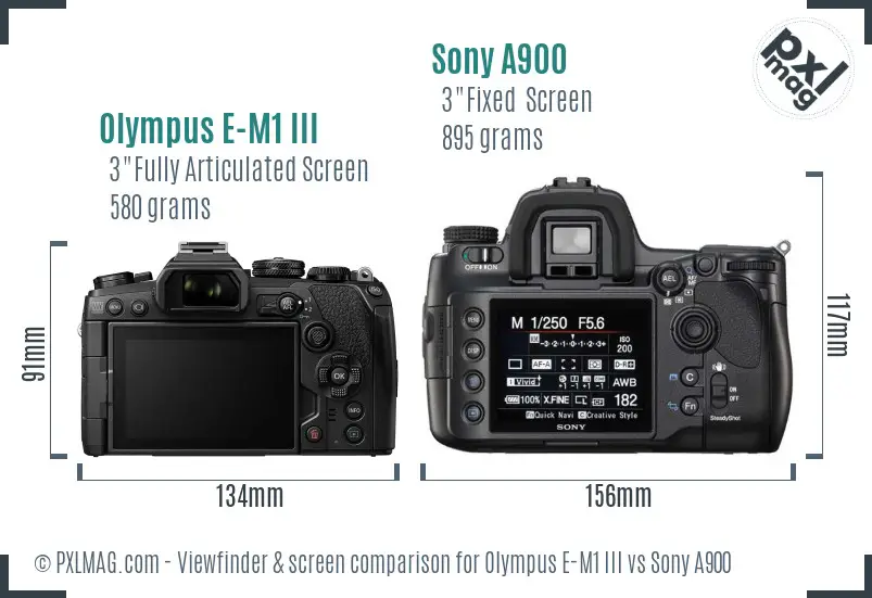 Olympus E-M1 III vs Sony A900 Screen and Viewfinder comparison