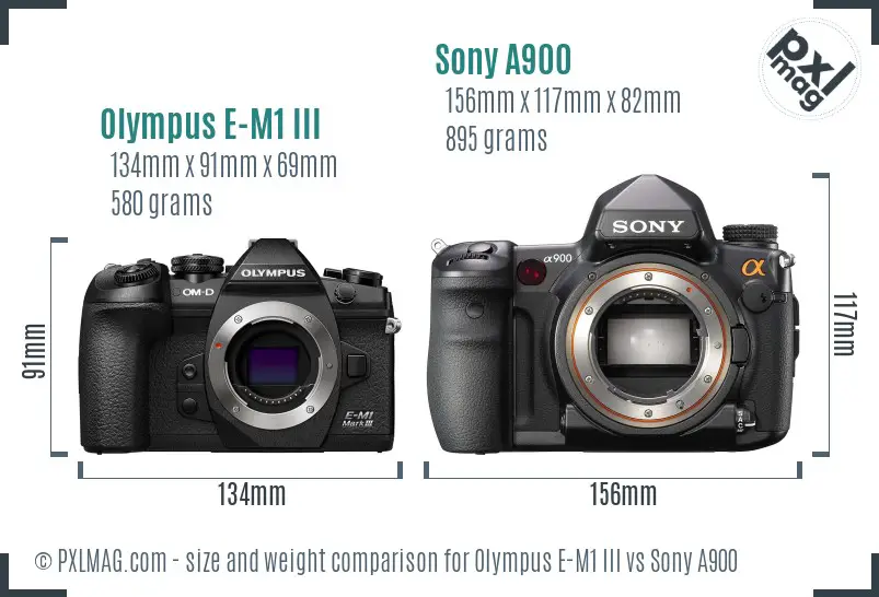 Olympus E-M1 III vs Sony A900 size comparison
