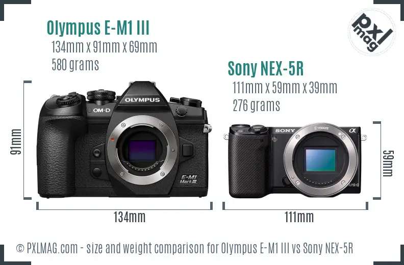 Olympus E-M1 III vs Sony NEX-5R size comparison