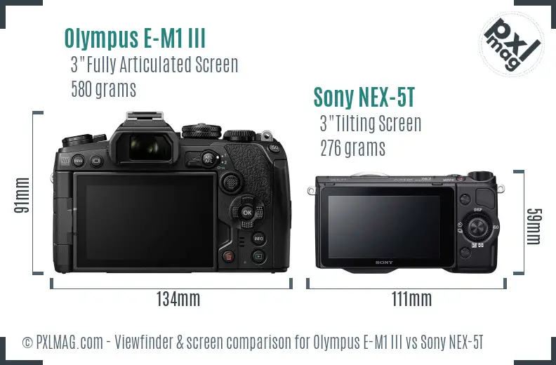 Olympus E-M1 III vs Sony NEX-5T Screen and Viewfinder comparison