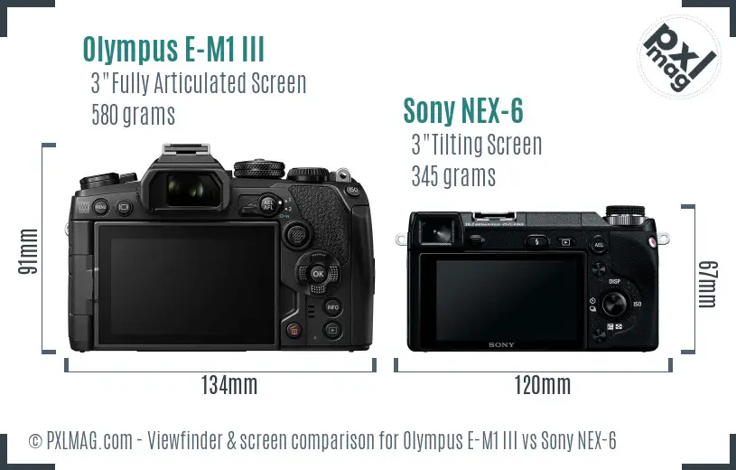 Olympus E-M1 III vs Sony NEX-6 Screen and Viewfinder comparison