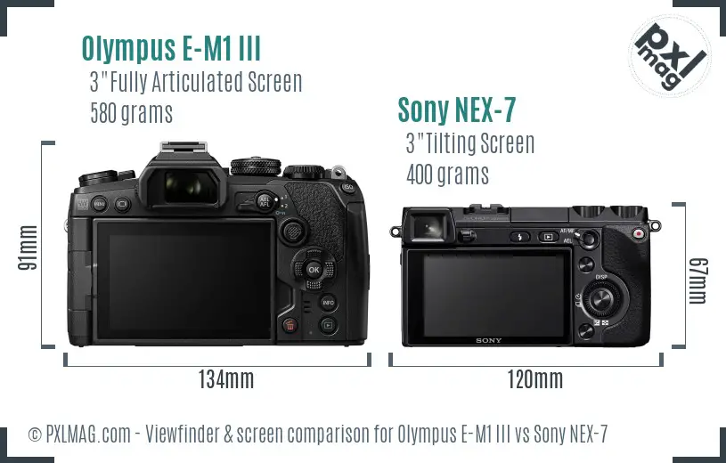 Olympus E-M1 III vs Sony NEX-7 Screen and Viewfinder comparison