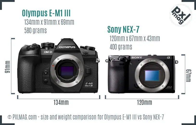 Olympus E-M1 III vs Sony NEX-7 size comparison