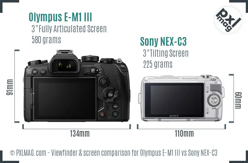 Olympus E-M1 III vs Sony NEX-C3 Screen and Viewfinder comparison