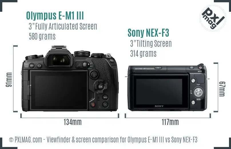 Olympus E-M1 III vs Sony NEX-F3 Screen and Viewfinder comparison