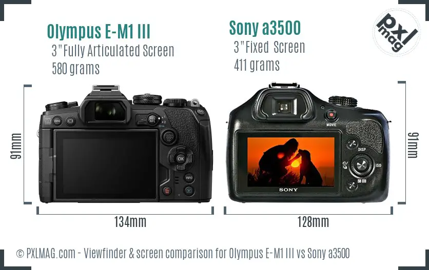 Olympus E-M1 III vs Sony a3500 Screen and Viewfinder comparison