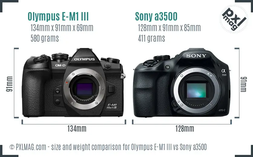 Olympus E-M1 III vs Sony a3500 size comparison