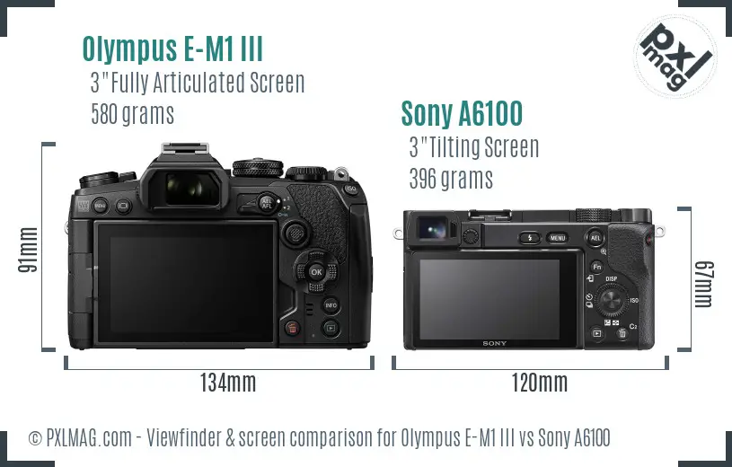 Olympus E-M1 III vs Sony A6100 Screen and Viewfinder comparison