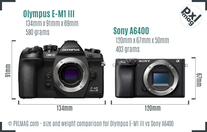 Olympus E-M1 III vs Sony A6400 size comparison
