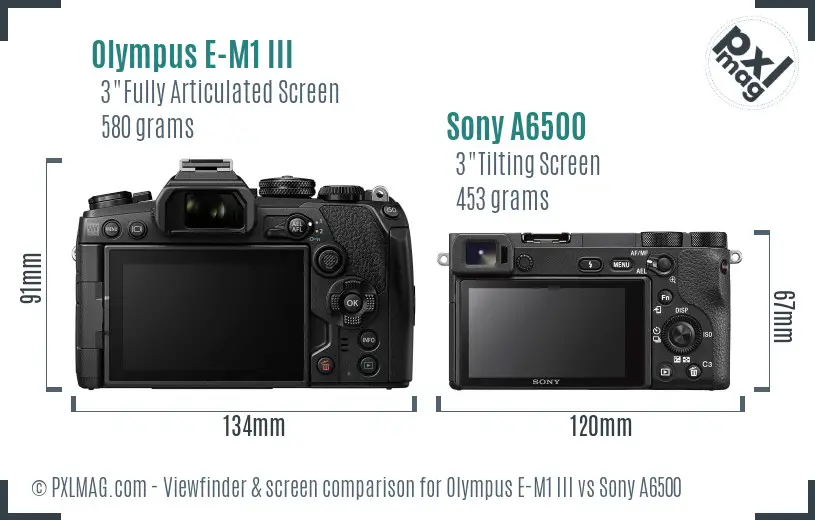 Olympus E-M1 III vs Sony A6500 Screen and Viewfinder comparison