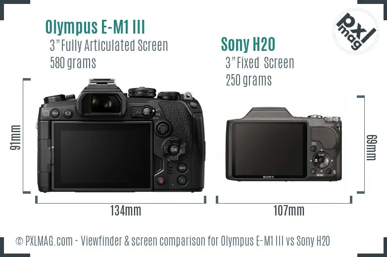 Olympus E-M1 III vs Sony H20 Screen and Viewfinder comparison