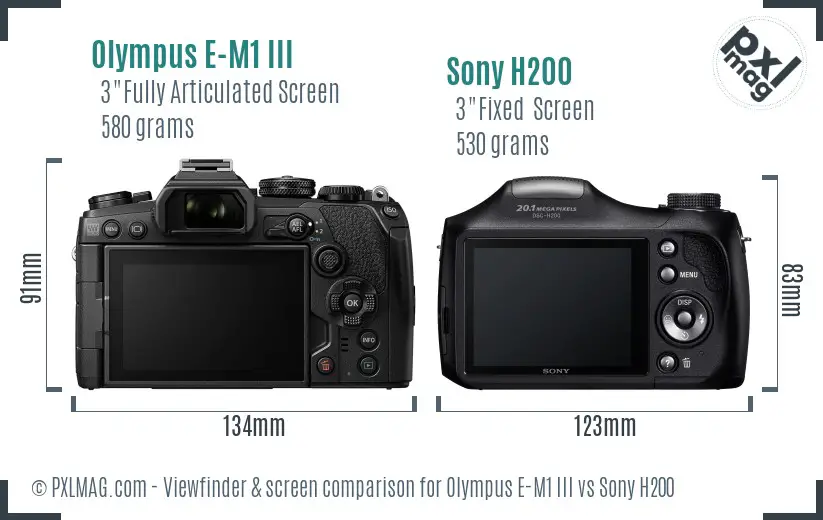 Olympus E-M1 III vs Sony H200 Screen and Viewfinder comparison