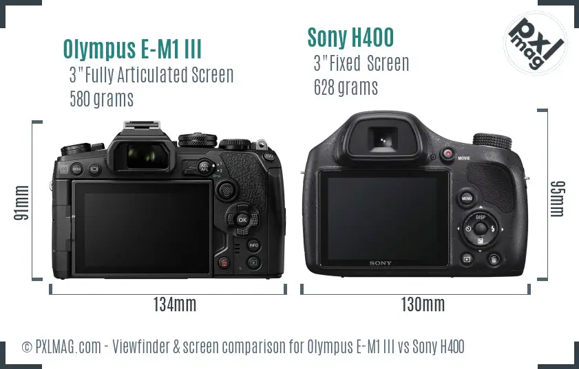 Olympus E-M1 III vs Sony H400 Screen and Viewfinder comparison