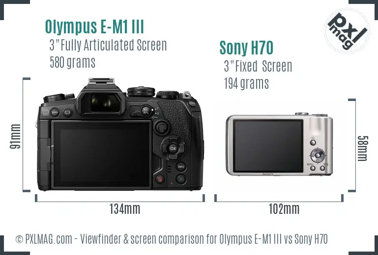 Olympus E-M1 III vs Sony H70 Screen and Viewfinder comparison