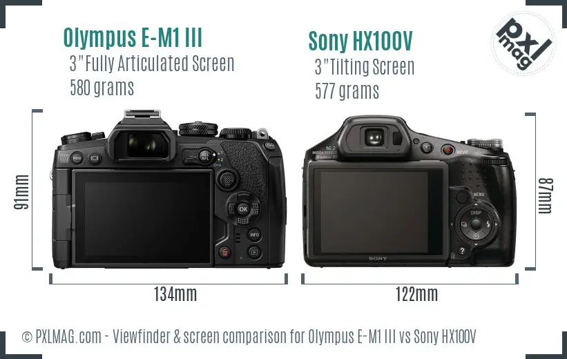 Olympus E-M1 III vs Sony HX100V Screen and Viewfinder comparison