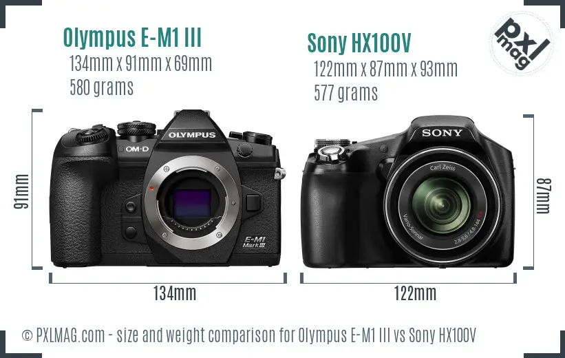 Olympus E-M1 III vs Sony HX100V size comparison