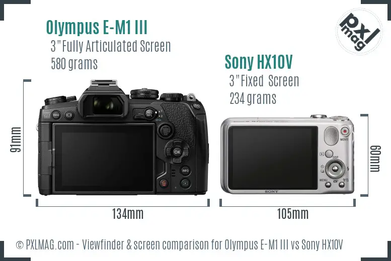 Olympus E-M1 III vs Sony HX10V Screen and Viewfinder comparison