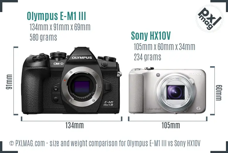 Olympus E-M1 III vs Sony HX10V size comparison