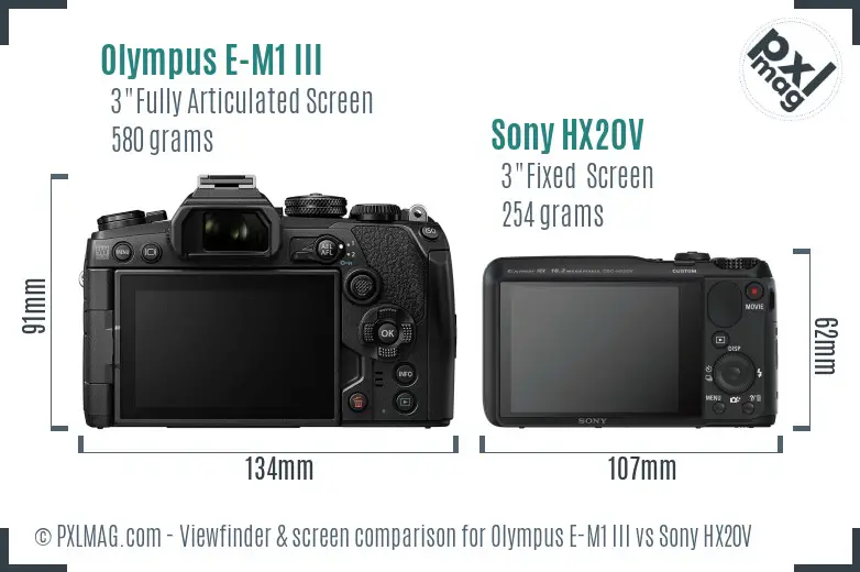 Olympus E-M1 III vs Sony HX20V Screen and Viewfinder comparison