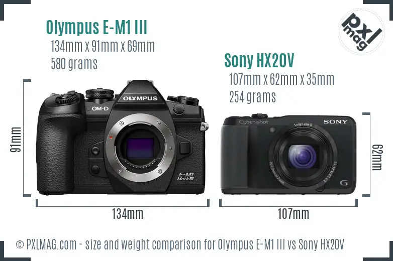 Olympus E-M1 III vs Sony HX20V size comparison