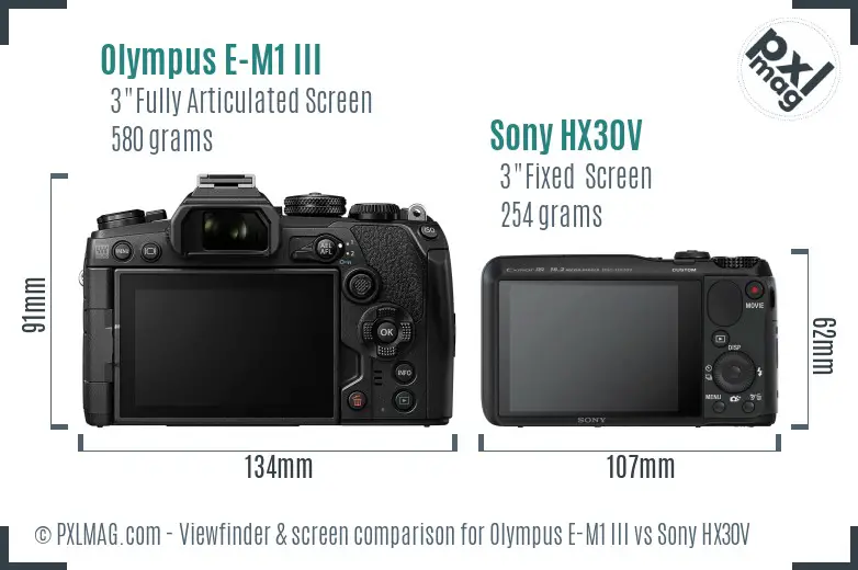 Olympus E-M1 III vs Sony HX30V Screen and Viewfinder comparison