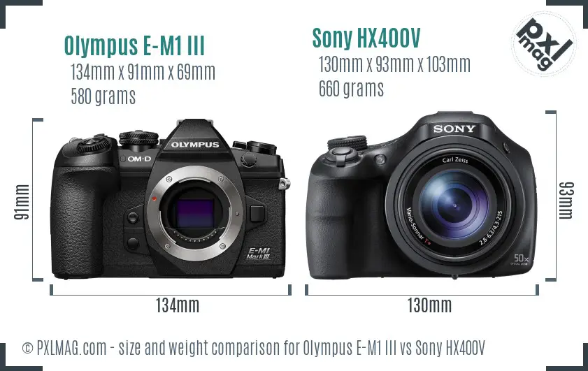 Olympus E-M1 III vs Sony HX400V size comparison