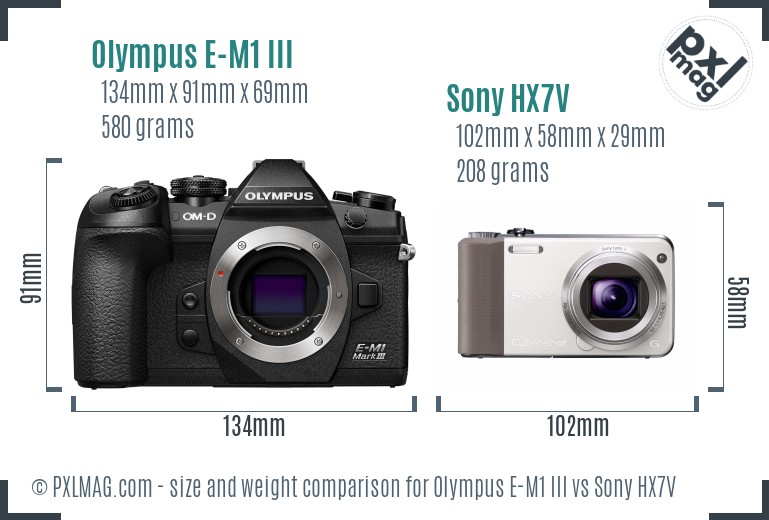 Olympus E-M1 III vs Sony HX7V size comparison